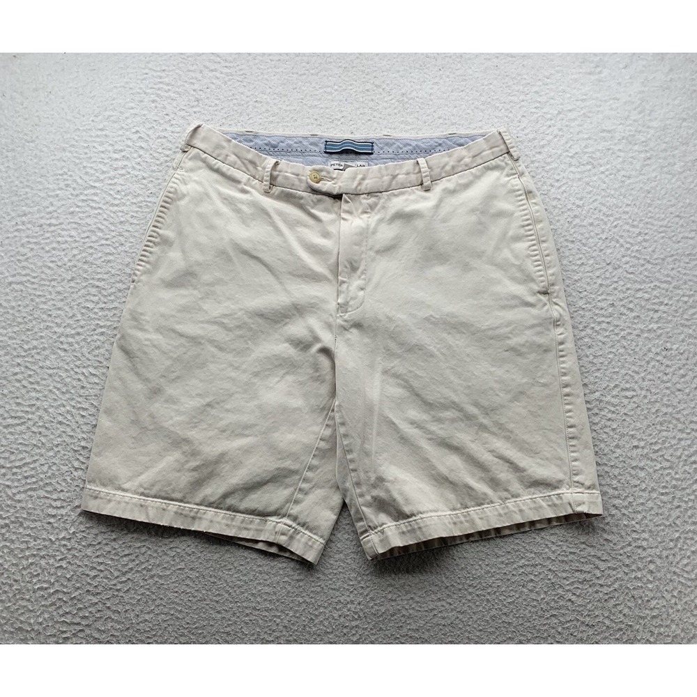 Peter Millar Chino Shorts Mens 34 9" Beige Pima Cotton Flat Front Golf Preppy